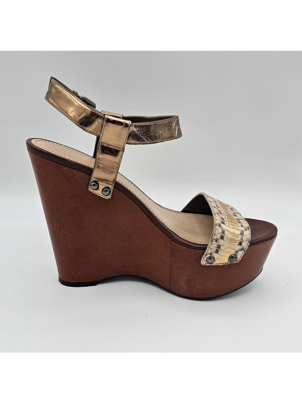 Vera Wang Lavender Jamaya Metallic Snake Wedge Sandals 10 - Picture 7 of 16